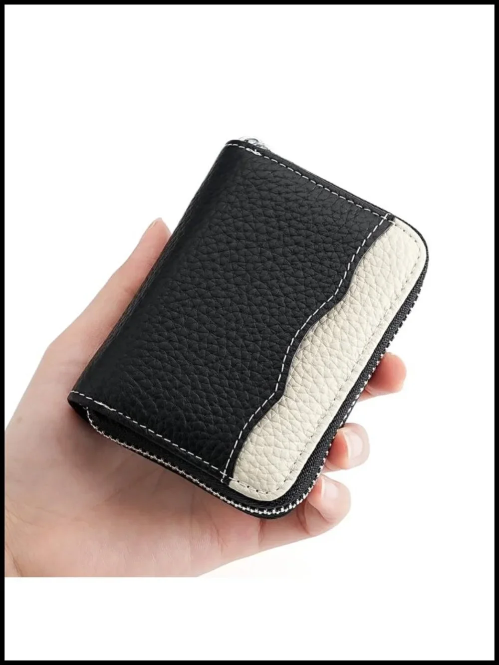 Genuine Leather RFID Credit Card Holder Wallet with Zipper, 20 Slots